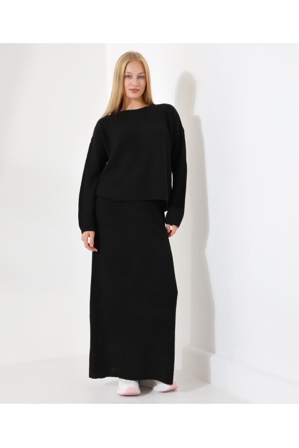 Triko Bluz ve Etek Spor Takım Siyah