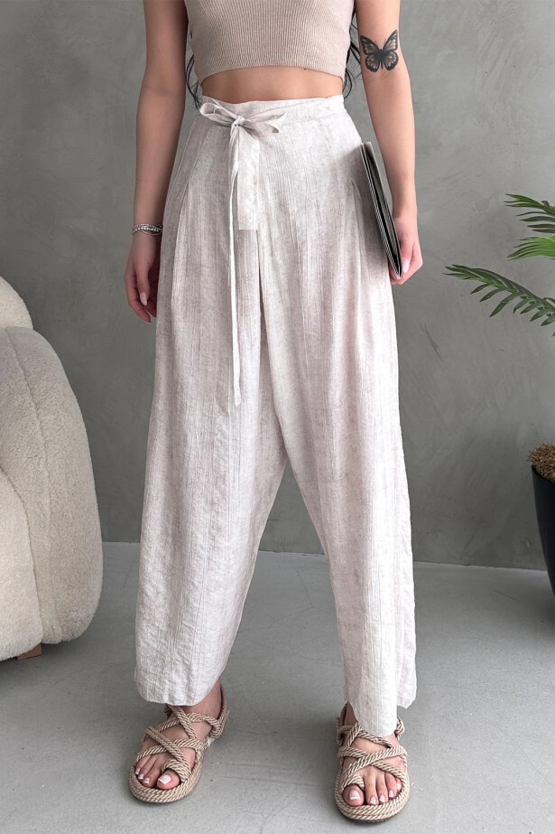 Anvelop Kesim Salaş Keten Dokuma Pantolon Bej