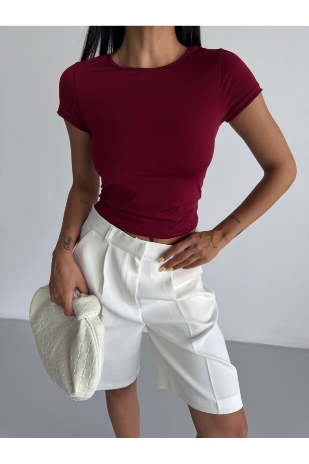 Basic Kısa Kol Sandy Bluz Bordo