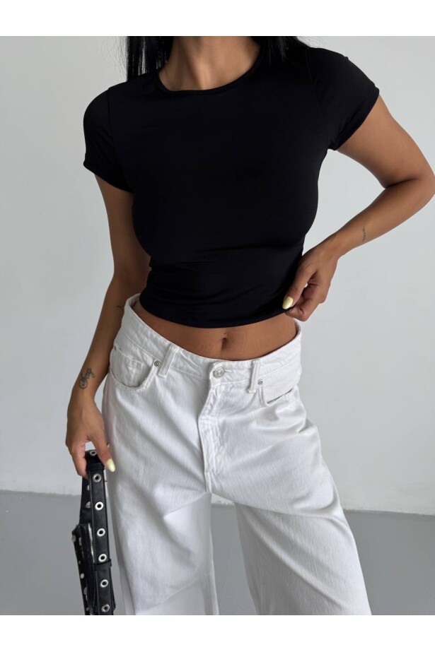 Basic Kısa Kol Sandy Bluz Siyah