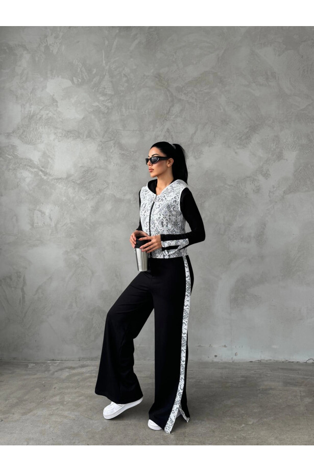 Dantelli Pantolon&Bluz&Yelek 3lü Takım