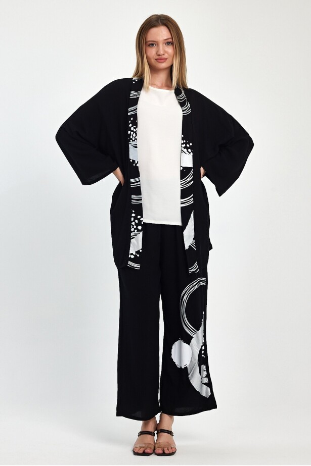 Desen Baskılı Sırt Detaylı 3lü Viskon Takım