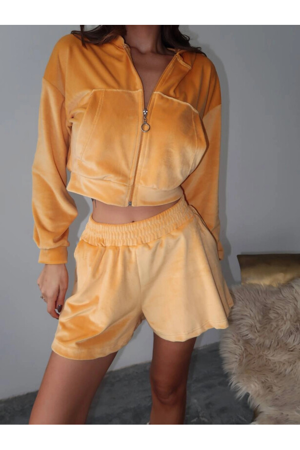 Fransız Kadife Şortlu Takım Turuncu