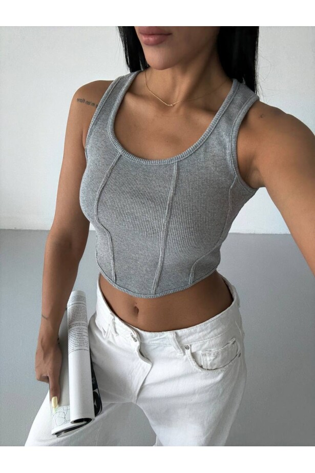 Kaşkorse Crop Bluz Gri