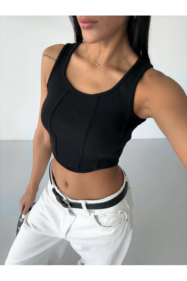 Kaşkorse Crop Bluz Siyah