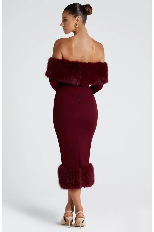 Modal Kumaş Kürk Detaylı Maxi Elbise