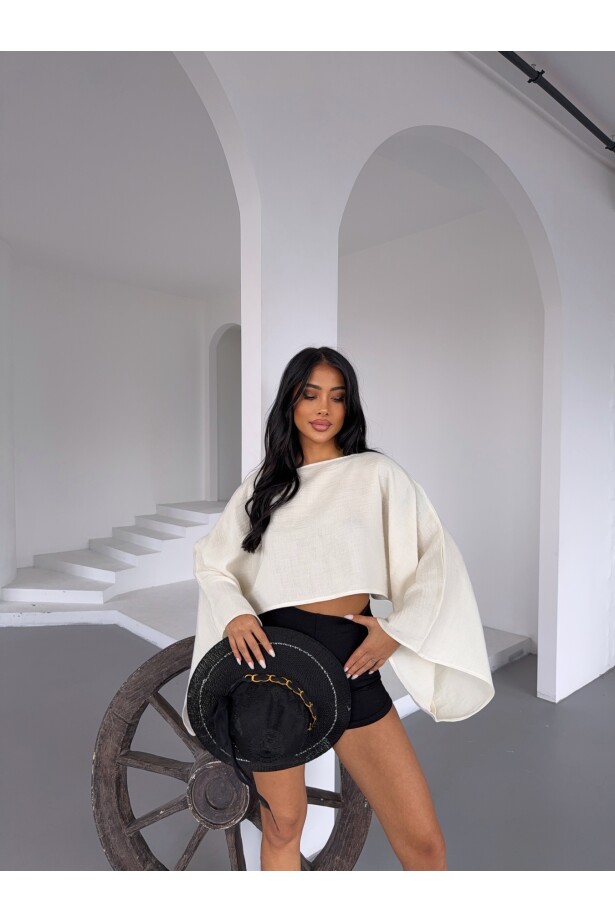 Müslin Keten Bluz Ekru