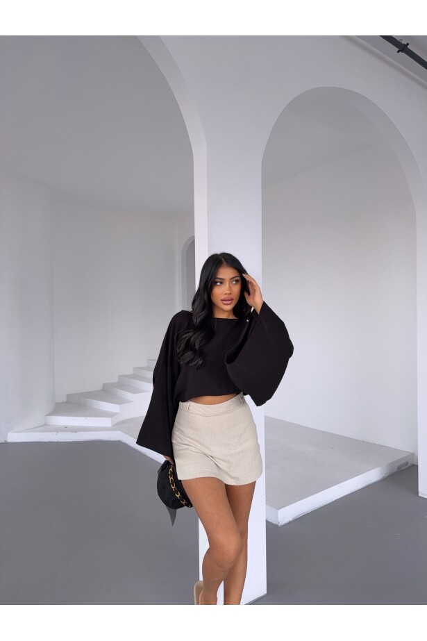 Müslin Keten Bluz Siyah