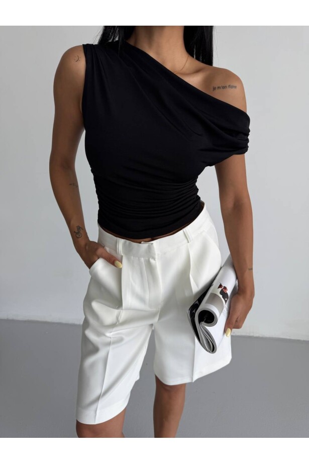 Omuz Detay Sandy Kumaş Bluz