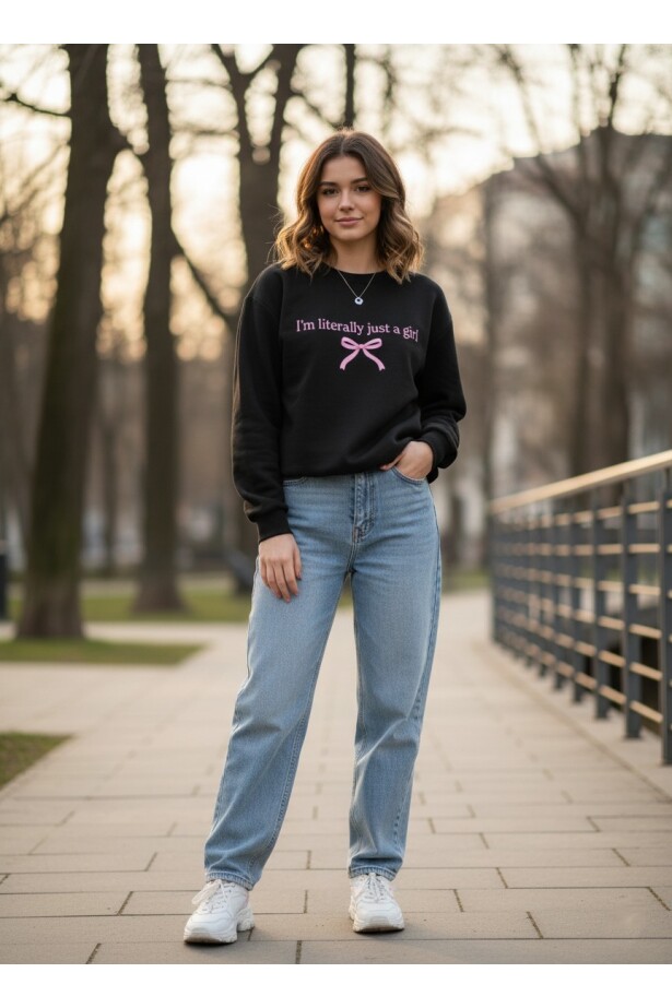 Yazı Baskılı Oversize Üç İplik Sweatshirt
